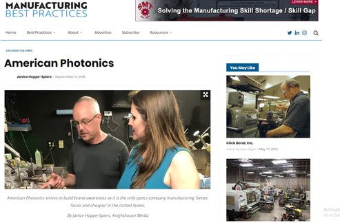 American Photonics strives to build brand awareness as it is the only optics company manufacturing ‘better, faster and cheaper’ in the United States