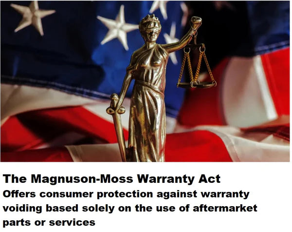 The Magnuson-Moss Warranty Act, enacted by the United States Congress, offers consumer protection against warranty voiding based solely on the use of aftermarket parts or services