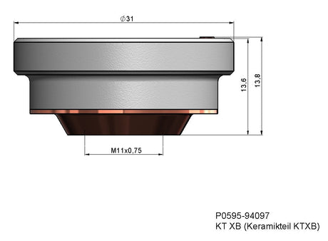 P0595-94097 - Ugello Parte in ceramica KT X. Adatto per l'uso con saldatrici laser Precitec(R)